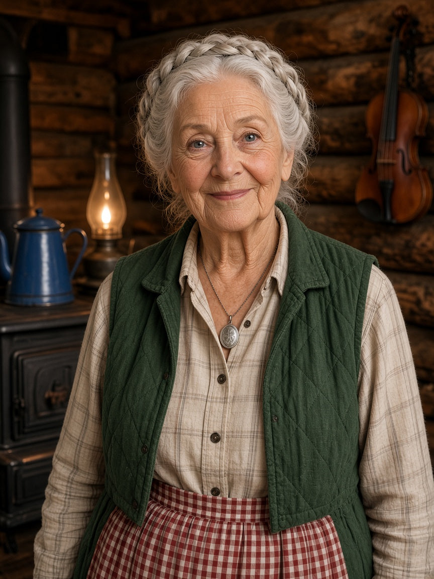 Illustrated portrait of Granny Wren Holloway, the storyteller of The Woodbox Winter Book